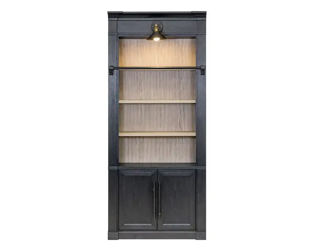 Martin Furniture Willow Lane 2-Door Bookcase with Sconce in Ebony Black