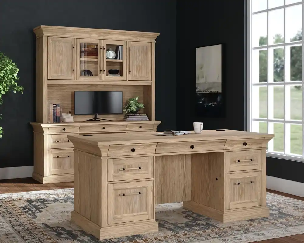 Martin Furniture Willow Lane Double Pedestal Desk in Natural Oak