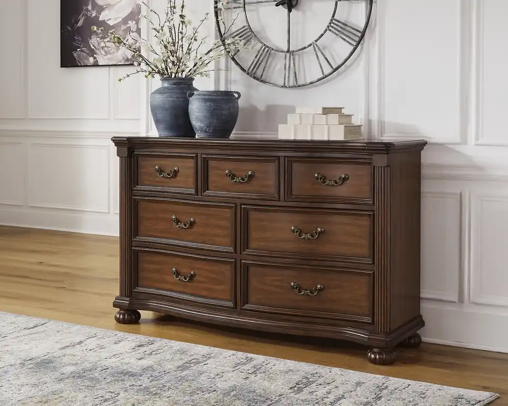 Ashley Lavinton 7-Drawer Dresser in Cherry Brown