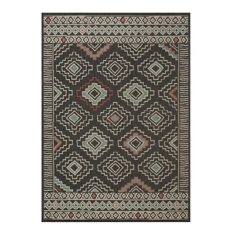 LR Home Tribu Outdoor Rug in Black - 8 x 9.9
