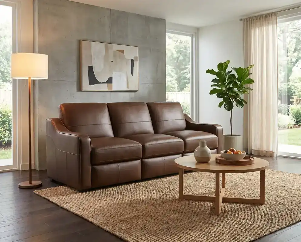Flexsteel Hudson Leather Sofa in Woodland Brown