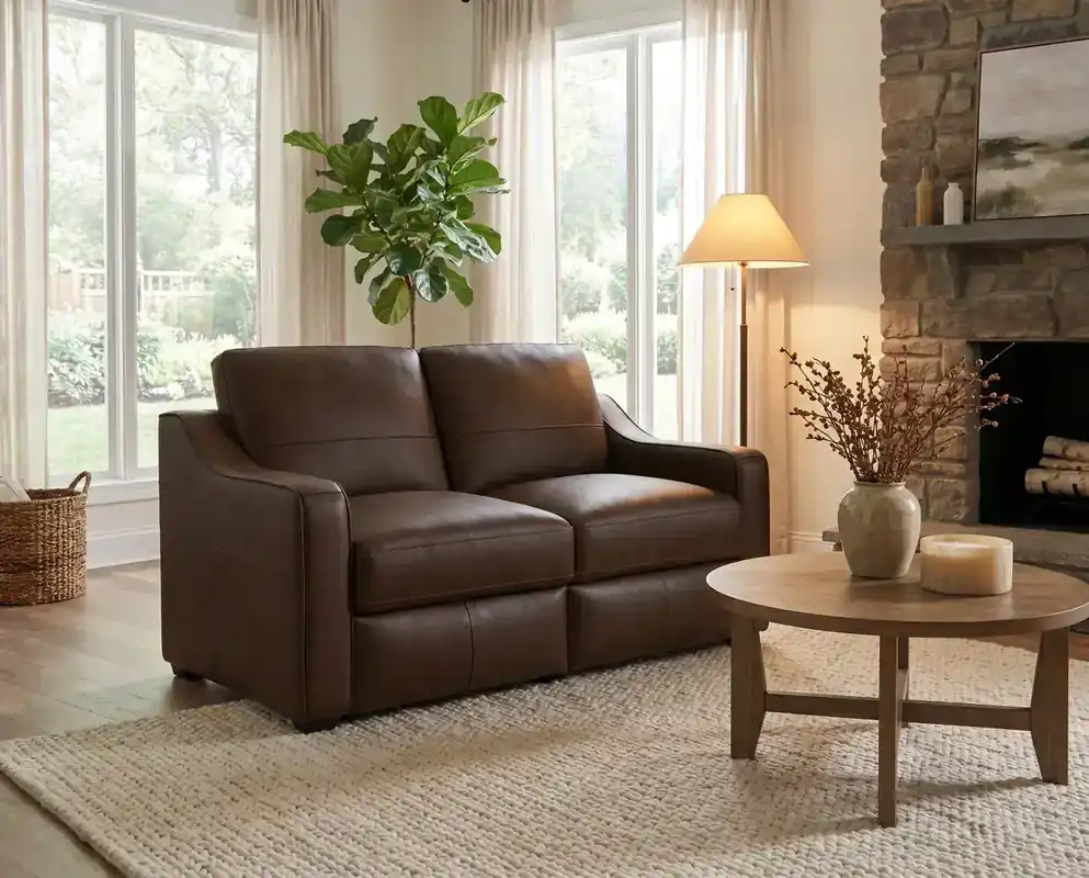 Flexsteel Hudson Leather Loveseat in Woodland Brown