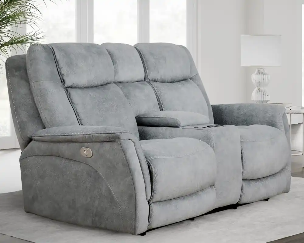 Parker House Linus Power Reclining Loveseat with Console in Hudson Gray