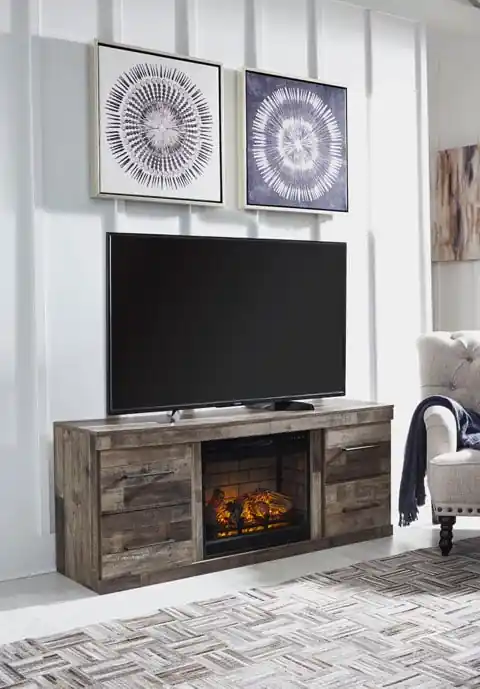 Derekson Brown TV Stand w/ Fireplace Option - Office & Entertainment