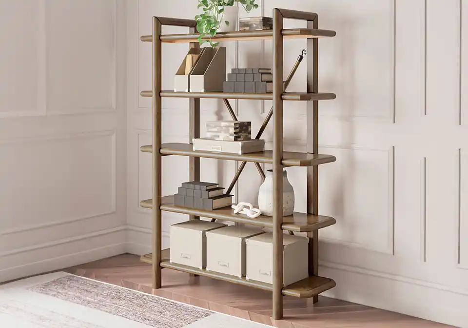 Roanhowe Brown Bookshelf - Office & Entertainment