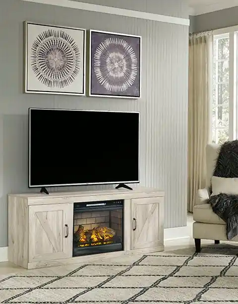 Bellaby Whitewash TV Stand w/ Fireplace Option - Office & Entertainment