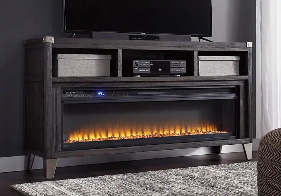 Todoe Gray Large TV Stand w/ Fireplace - Office & Entertainment