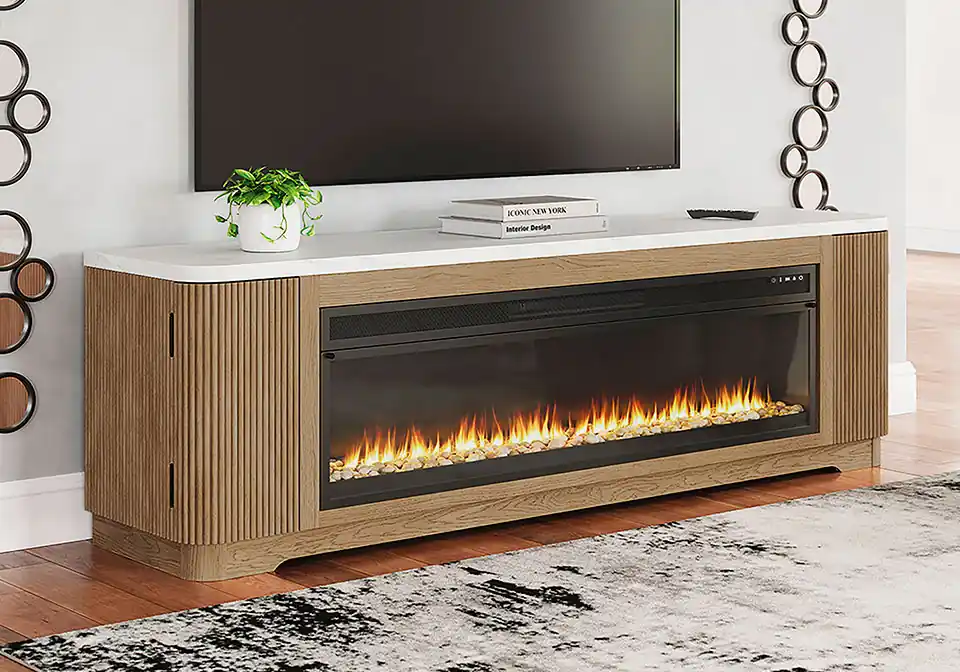 Camdill Light Brown XL TV Stand w/ Fireplace - Office & Entertainment