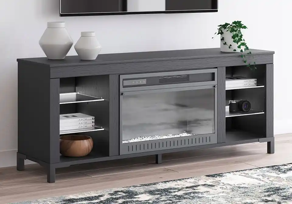 Cayberry Black TV Stand w/ Fireplace - Office & Entertainment