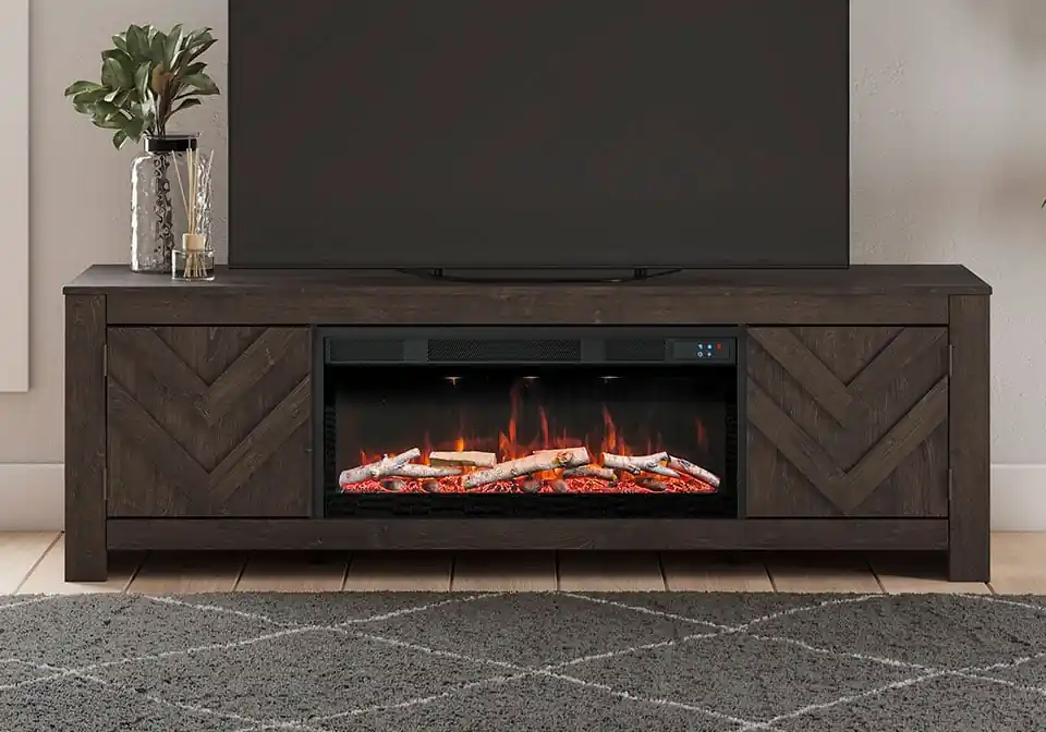 Cayboni Charcoal TV Stand w/ Fireplace - Office & Entertainment