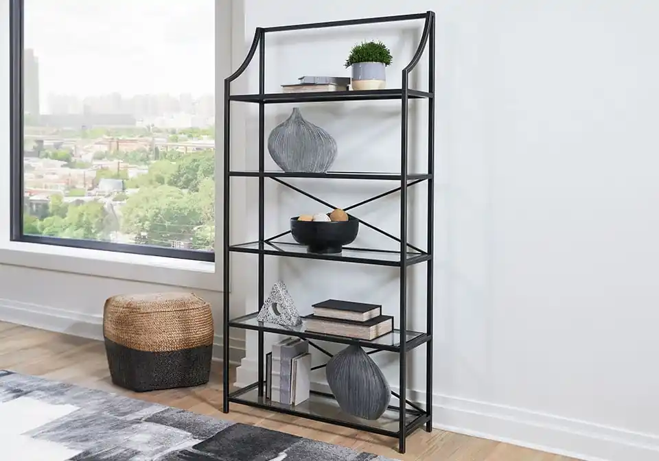 Dakerwell Black Bookcase - Office & Entertainment