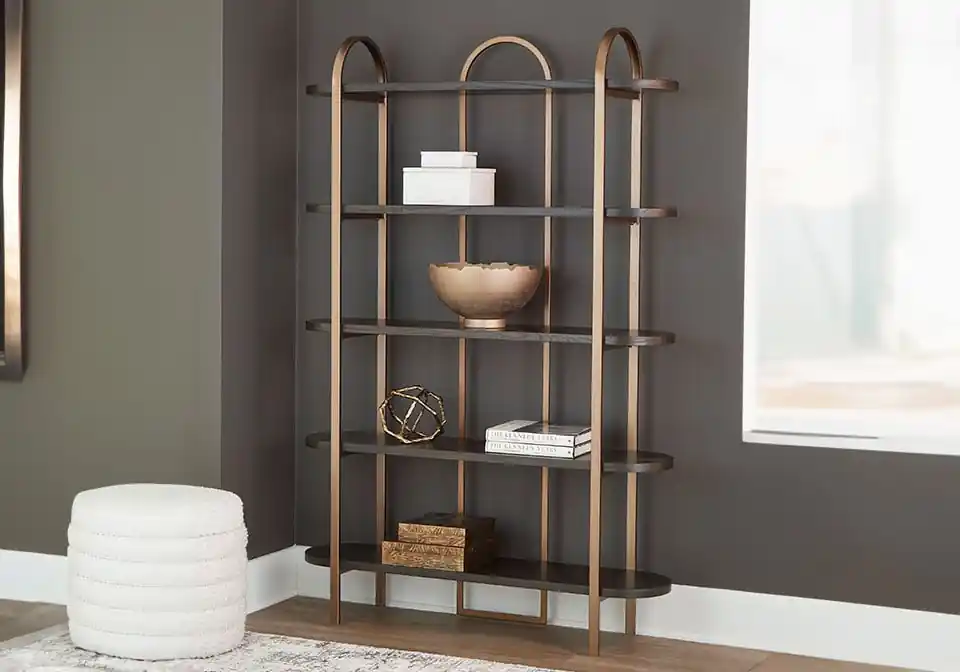 Brentmour Brown/Gold Bookcase - Office & Entertainment