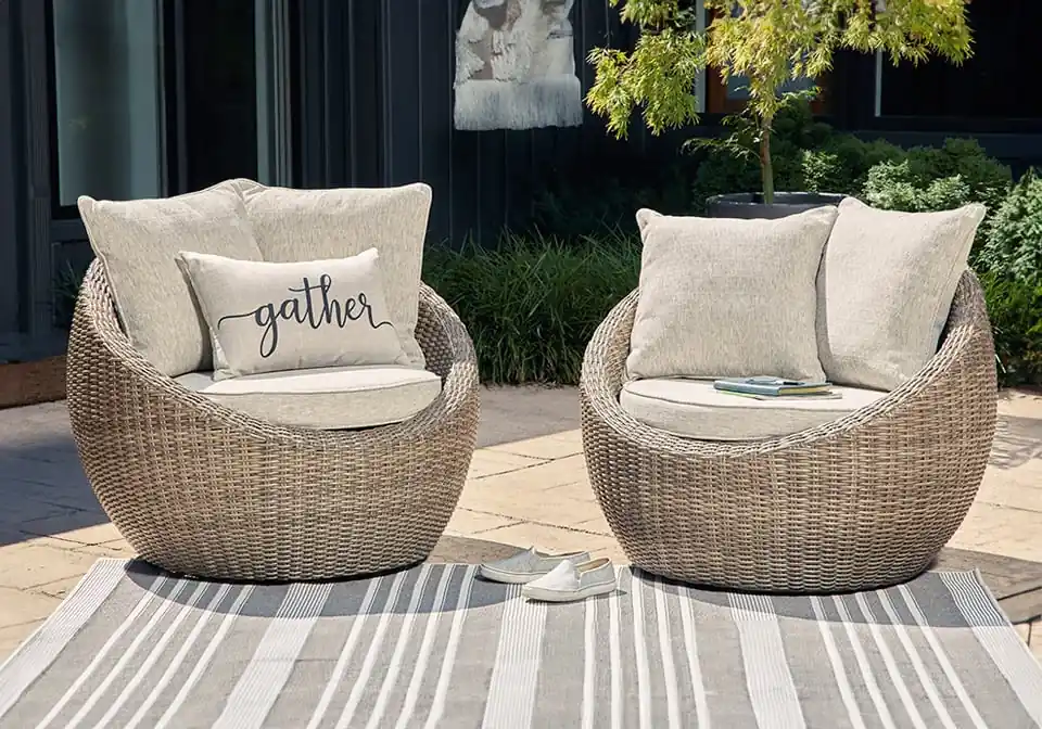Danson Beige Outdoor Swivel Chair Set