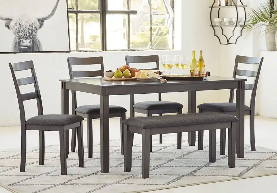 Bridson Gray 6pc. Dining Set w/ Bench - Dining Room