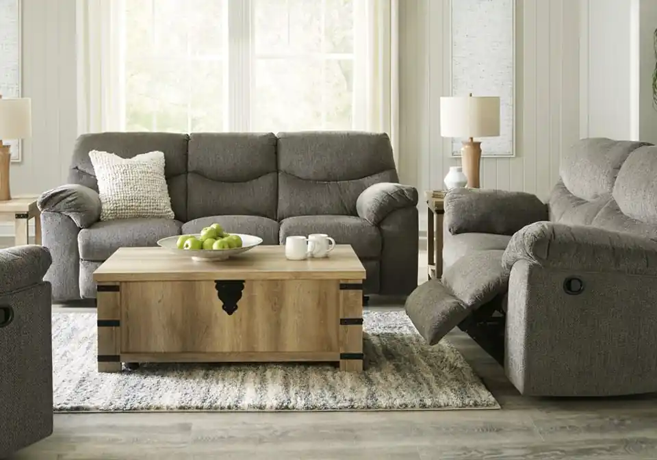 Alphons Putty Reclining Sofa Set - Living Room