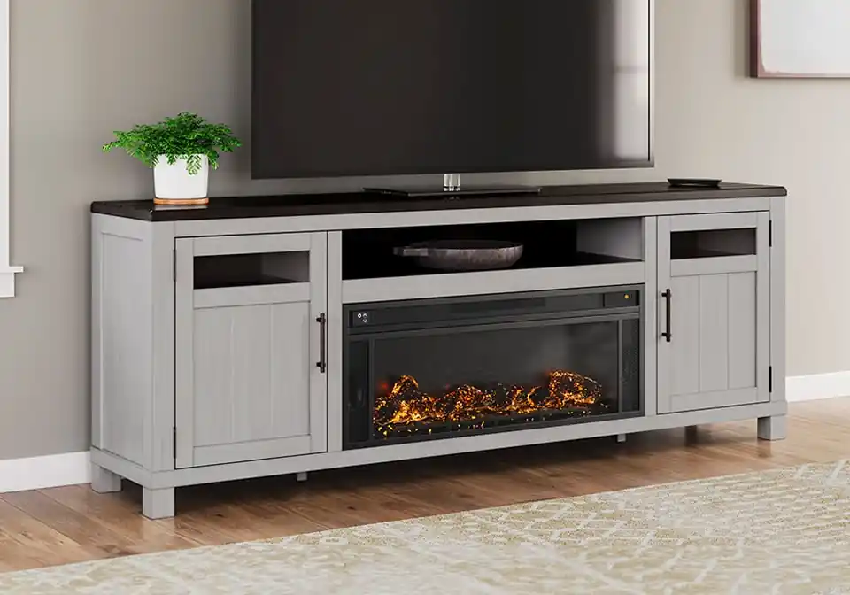 Darborn Large Two-Tone Extra Large TV Stand w/ Fireplace