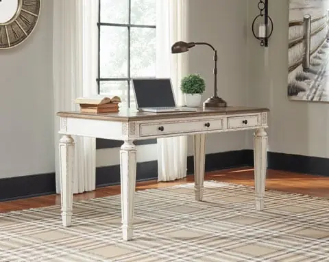 Realyn White/Brown Home Office Desk - Office & Entertainment