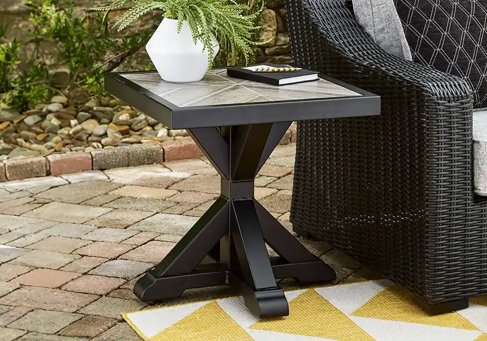 Beachcroft Black Outdoor Square End Table