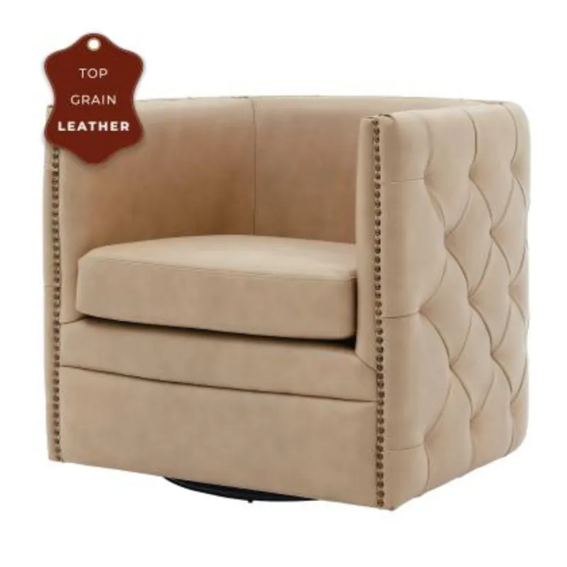 Leslie Top Grain Leather Swivel Chair - New Pacific Direct