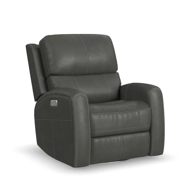 Linden Leather Power Swivel Gliding Recliner with Power Headrest, Lumbar, Heat & Massage - Flexsteel