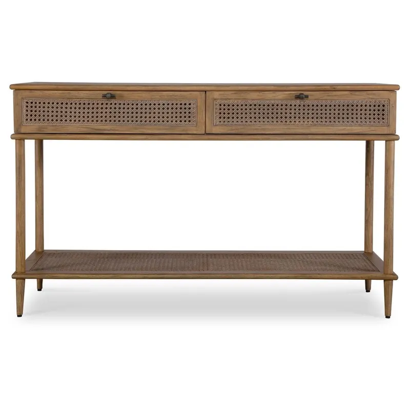 Coast Console Table | Natural Oak with Rattan Cane Accents - Uttermost