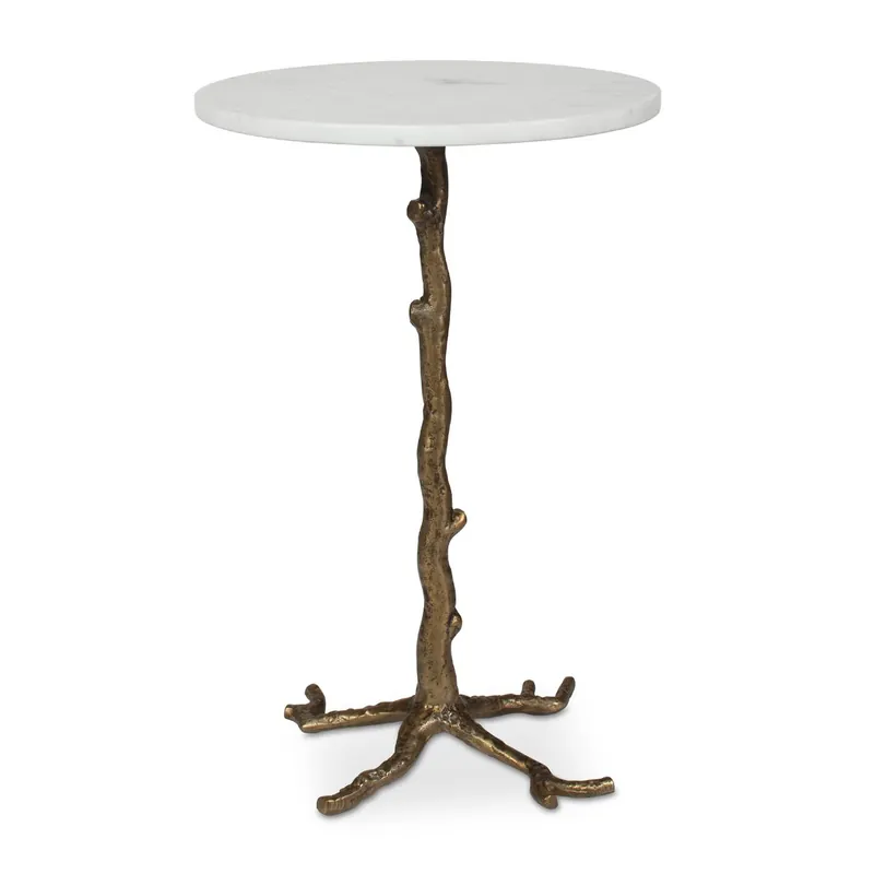 Calais Accent Table | Marble & Antique Brass Sculptural Table - Uttermost