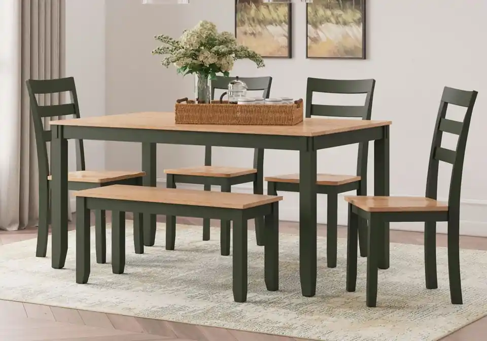 Gesthaven Two-Tone Green 6pc. Dining Set w/ Bench