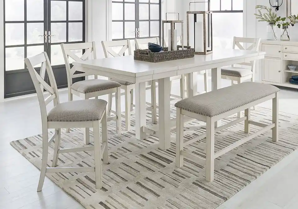 Robbinsdale Antique White 8pc. Counter Height Dining Set w/ Bench - counter height dining sets