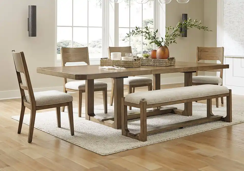 Cabalynn Light Brown 6pc. Dining Set w/ Bench - casual dining sets