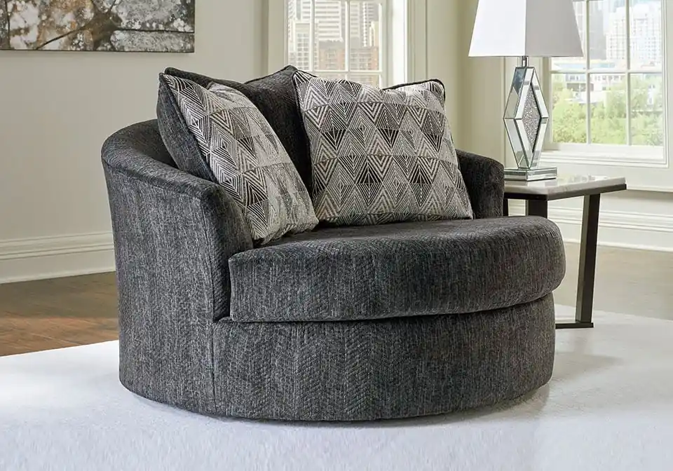Biddeford Ebony Oversized Round Swivel Chair - chairs
