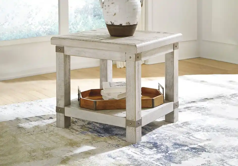 Carynhurst White Wash Gray Rectangular End Table - end tables