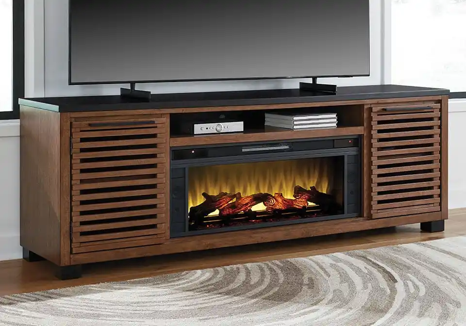 Kallari Two-tone XL TV Stand w/ Fireplace