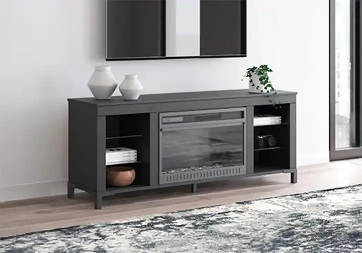 Cayberry Black TV Stand w/ Fireplace - home office & entertainment