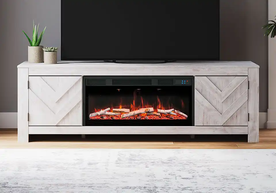 Cayboni Whitewash TV Stand w/ Fireplace - home office & entertainment