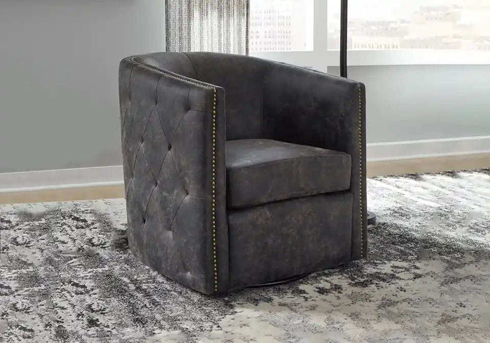 Brentlow Distressed Black Accent Swivel Chair - accent chairs