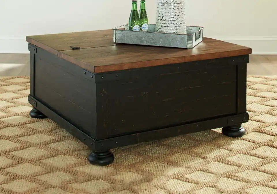 Valebeck Black/Brown Square Lift Top Cocktail Table - cocktail tables