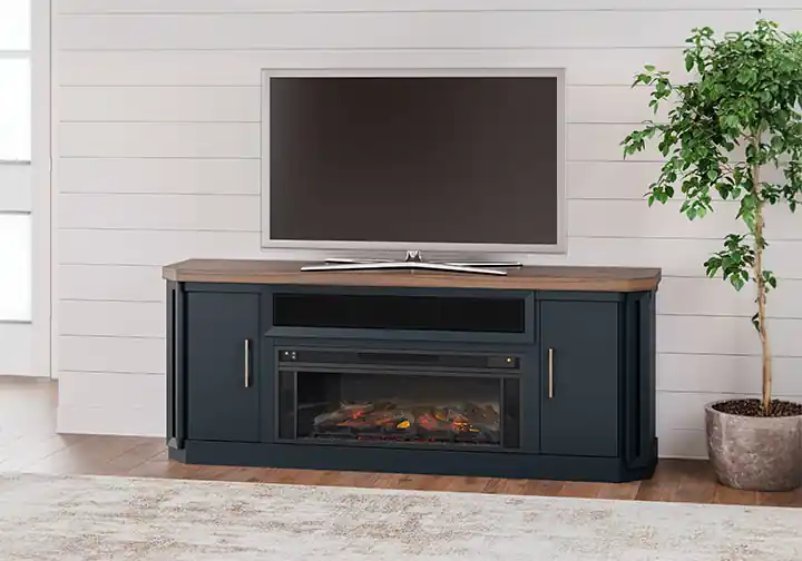 Landocken Two-tone TV Stand w/ Fireplace