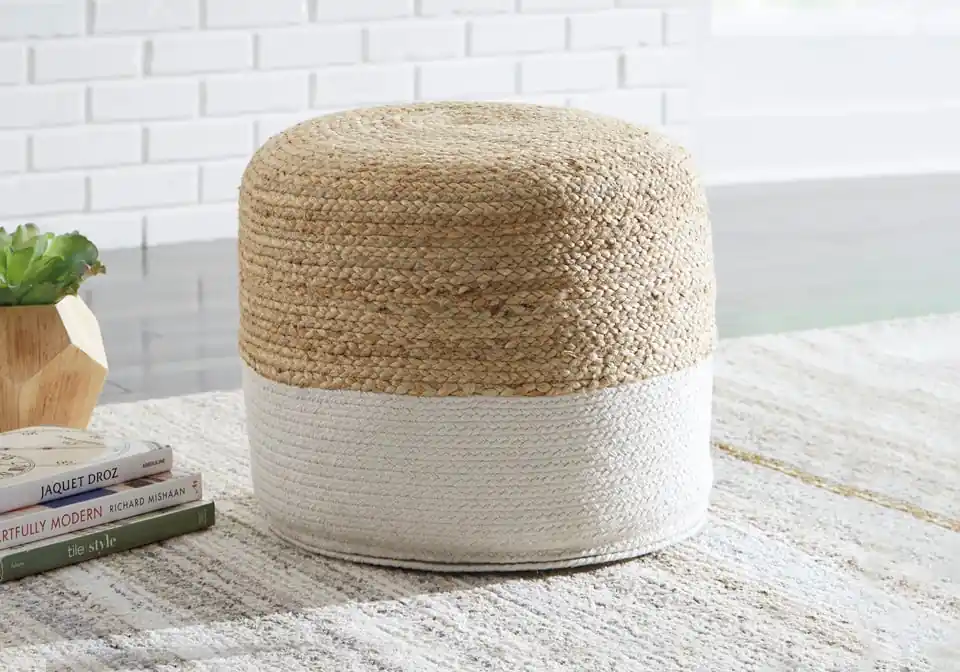 Sweed Valley White/Natural Pouf - home decor