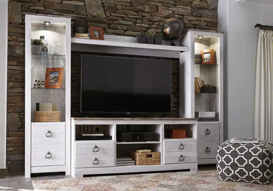 Willowton Whitewash 4pc. Entertainment Center - entertainment centers