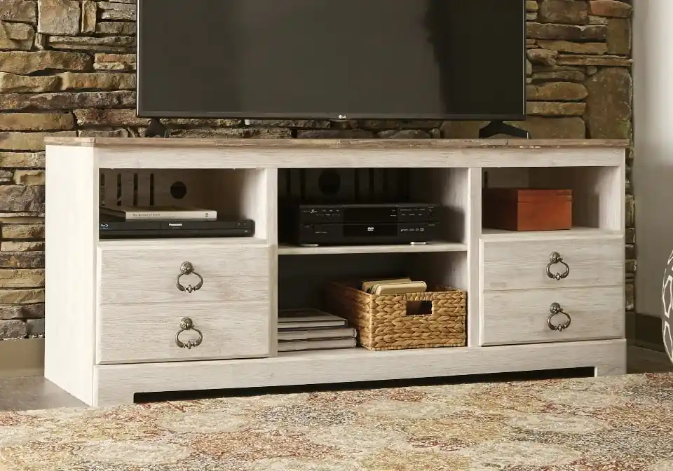 Willowton Whitewash Large TV Stand - home office & entertainment