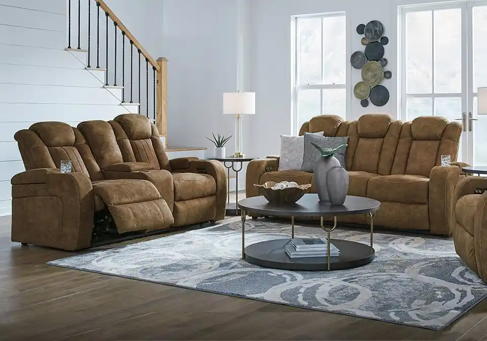 Wolfridge Brindle Power Reclining Sofa Set - living room