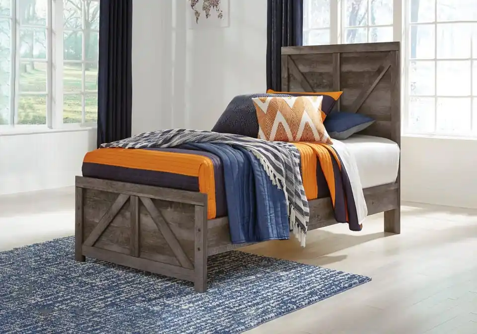 Wynnlow Gray Twin Crossbuck Panel Bed - bedroom