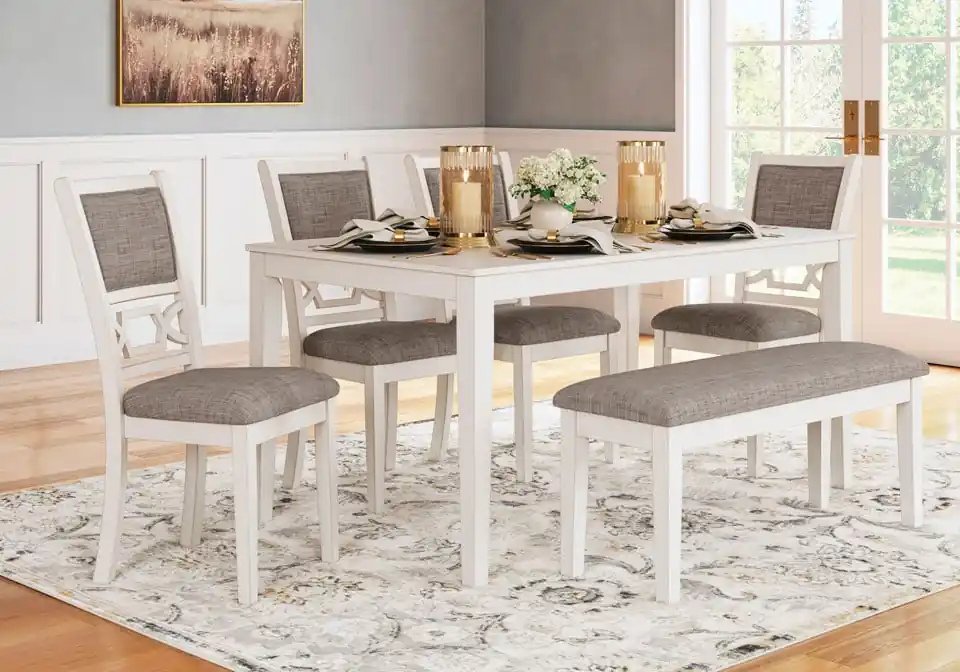 Erinberg Antique White 6pc. Dining Set w/ Bench - casual dining sets
