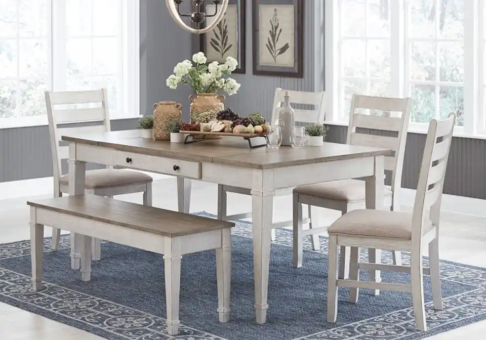 Skempton White 6pc. Dining Set w/ Bench - casual dining sets