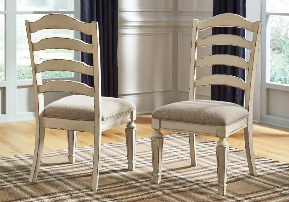 Realyn Chipped White Upholstered Dining Chair - chairs
