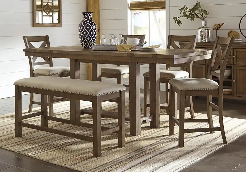 Moriville Two-Tone 6pc. Counter Height Dining Set w/ Bench