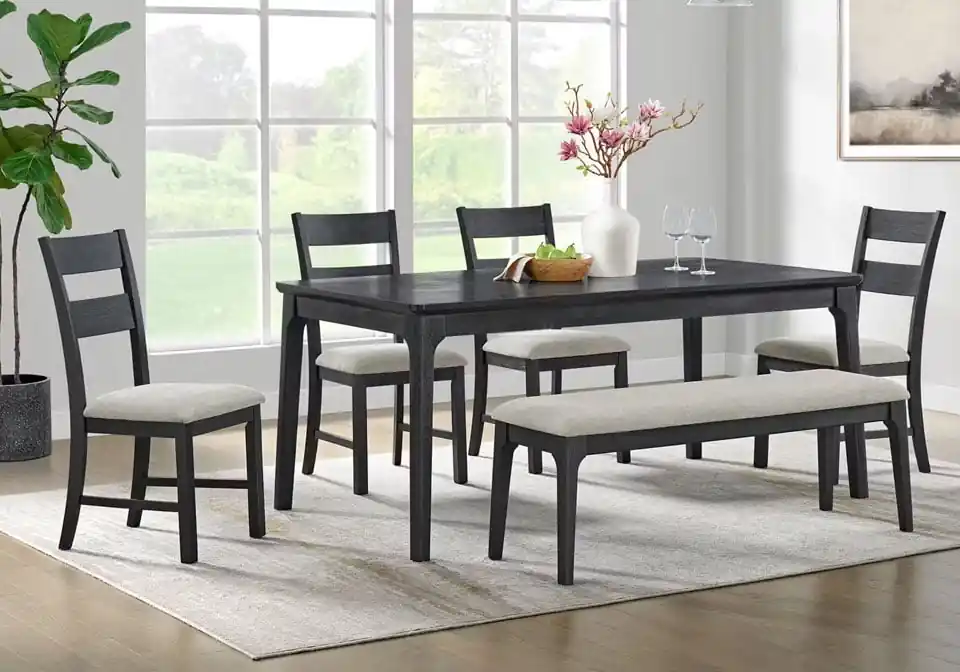 Garcia Black 6pc. Dining Set w/ Bench - casual dining sets